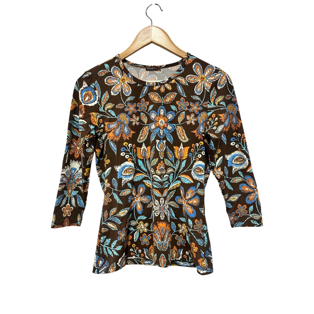 J.McLaughlin Brown Floral Paisley Top Small 3/4 Sleeves Fall